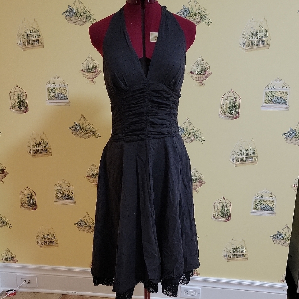 Black Ruched Halter Sundress